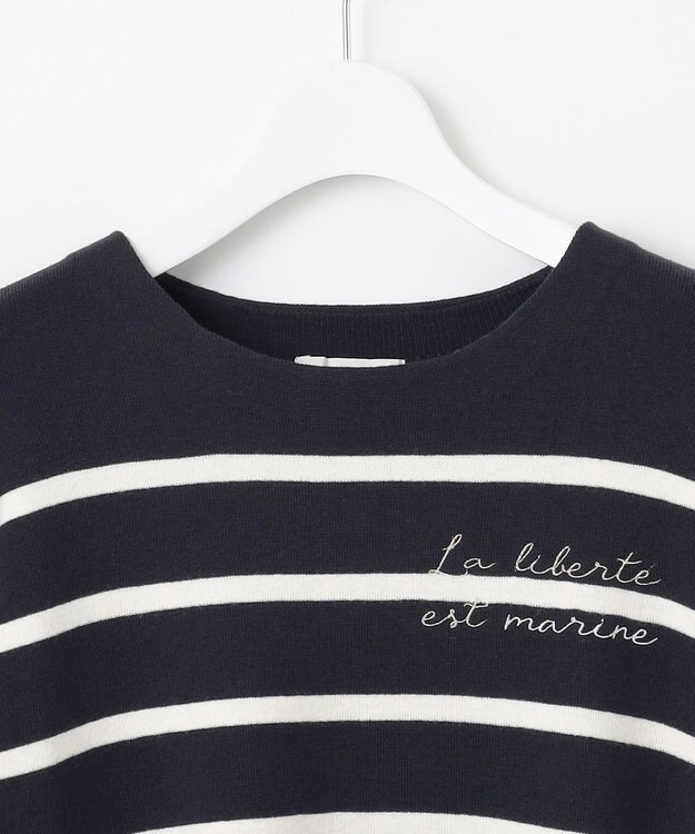 自由区 S 【洗える】コットンウールハイゲージボーダー ニット ネイビー×オフ