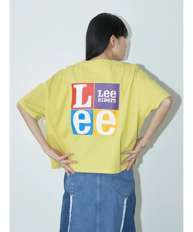 earth music&ecology Ｌｅｅ×ｅ．ｍ．ａ．ｅ　ＢＡＣＫ　ＰＲＩＮＴ　ＴＥＥ Lime Green