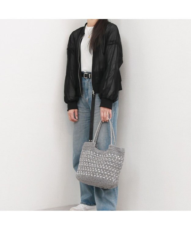 UNBILLION カシュカシュ cachecache / メタリックコード柄編みトートバッグ ダークシルバー