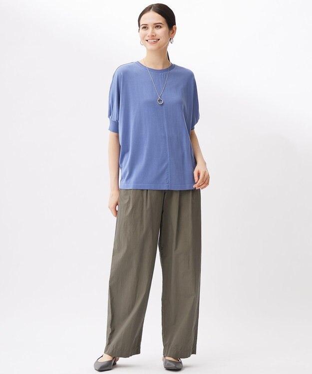 自由区 【カタログ掲載・接触冷感・UVケア・洗える】ドレーピードルマンスリーブ ニットソー ライトブルー