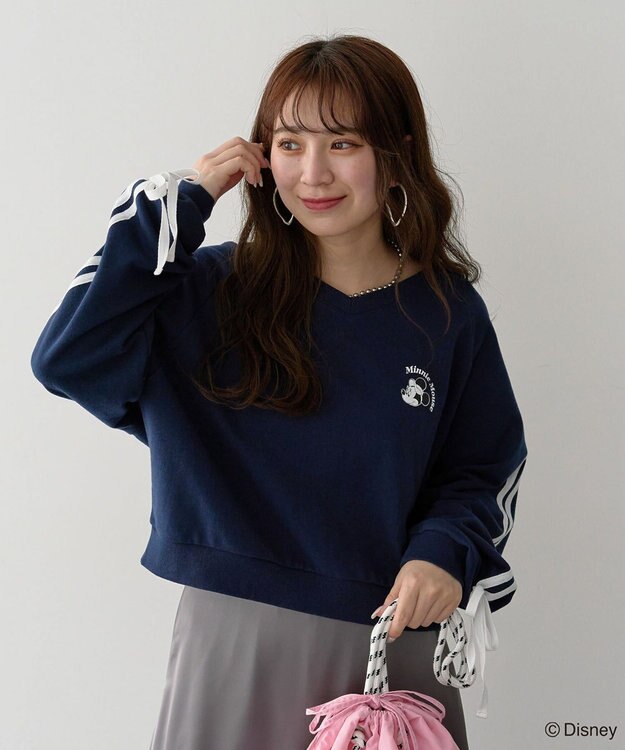 Green Parks ミッキー＆フレンズ／袖リボンショートプルオーバー Navy