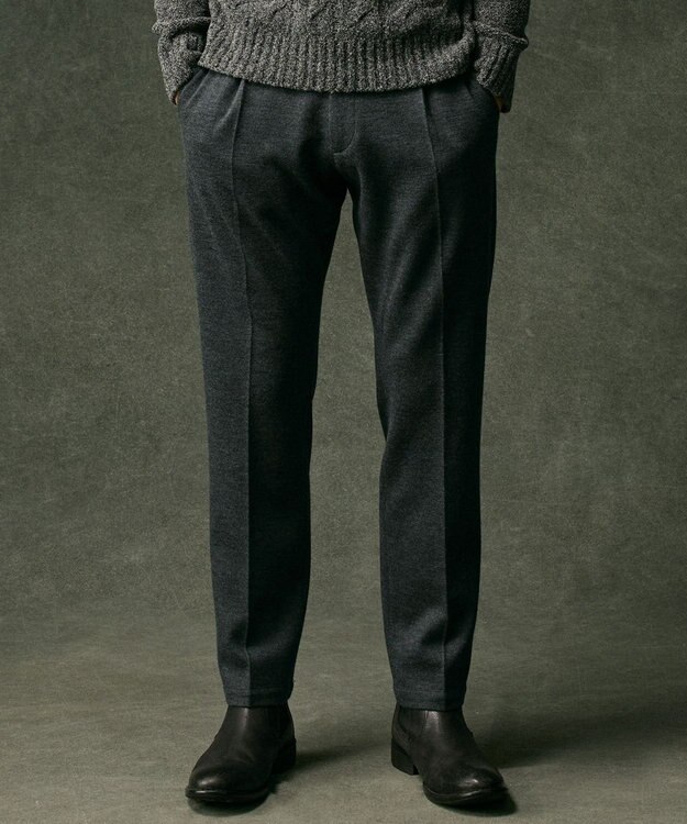 JOSEPH ABBOUD 【キングサイズ・軽量/ストレッチ/尾州産ジャージー素材】ウールミルドジャージータック パンツ グレー系