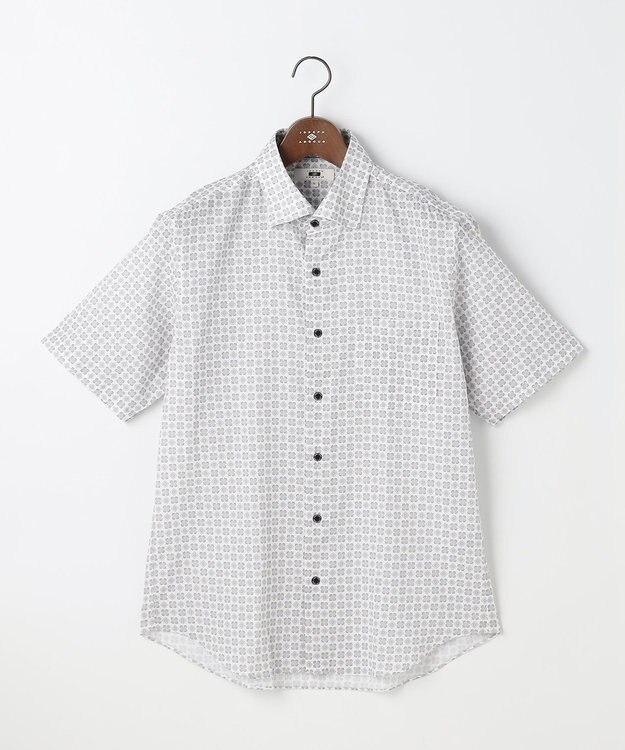JOSEPH ABBOUD 【キングサイズ・綿100％・JAPANファブリック】パナマボイルプリント 半袖シャツ ライトグレー系5