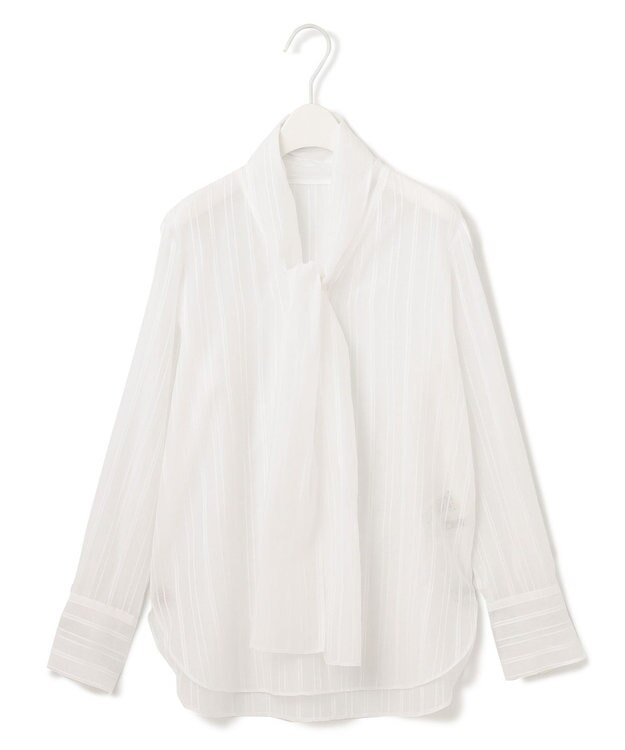 ICB L C/Siドビーストライプ ボウタイブラウス オフホワイト系