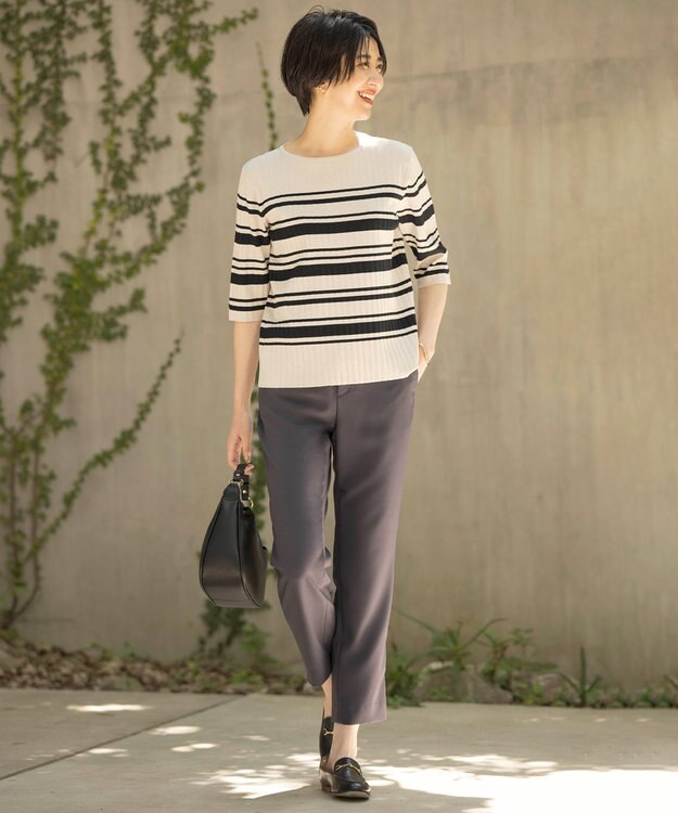 J.PRESS LADIES L 【セットアップ対応・洗える】RELAXIONツイル テーパード パンツ スレート系