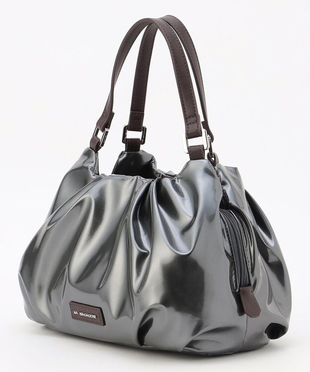 LA BAGAGERIE ソフトエナメル2WAYハンドバッグ Sサイズ ガンメタリック