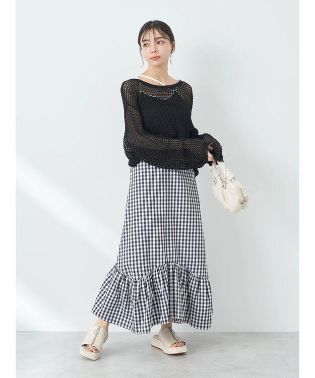 earth music&ecology イレヘムチェックスカート Black