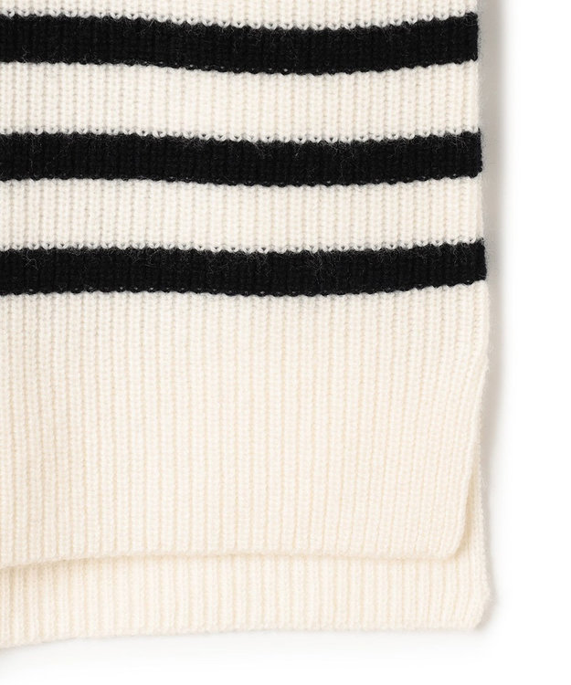 23区 S 【洗える】ウールカシミヤ パネルボーダー ニット オフホワイトxブラックボーダー