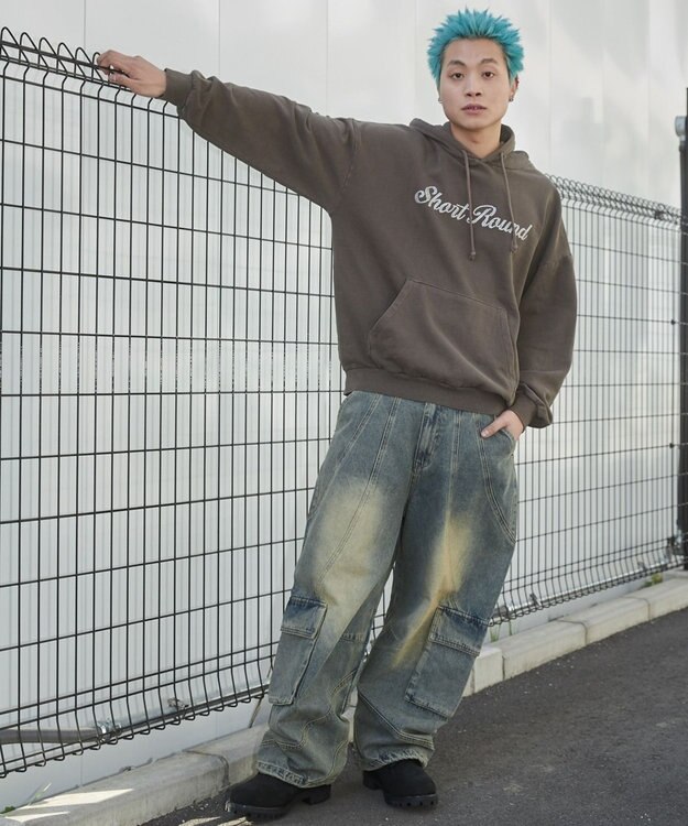 WEGO 【ユニセックス着用ITEM】ピグメントラメグラフィックプルパーカー ブラウン