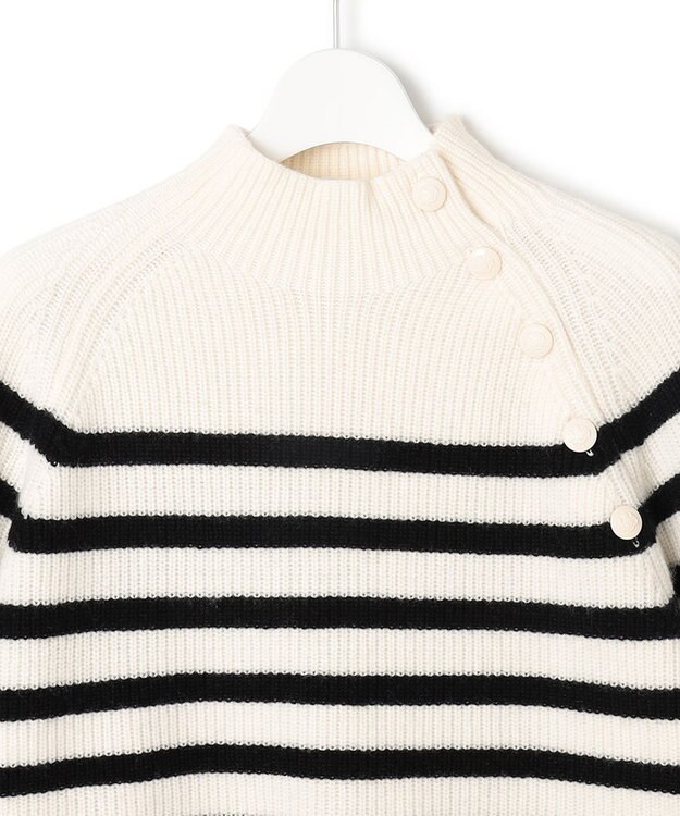 23区 S 【洗える】ウールカシミヤ パネルボーダー ニット オフホワイトxブラックボーダー