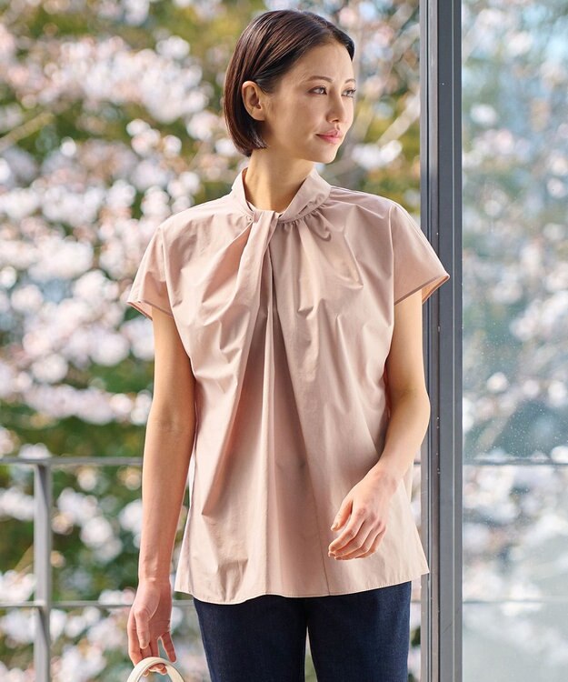 自由区 L 【洗える】ストレッチタイプライター ブラウス ピンク系