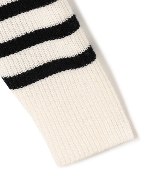 23区 S 【洗える】ウールカシミヤ パネルボーダー ニット オフホワイトxブラックボーダー