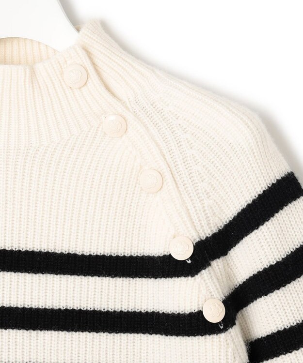 23区 S 【洗える】ウールカシミヤ パネルボーダー ニット オフホワイトxブラックボーダー