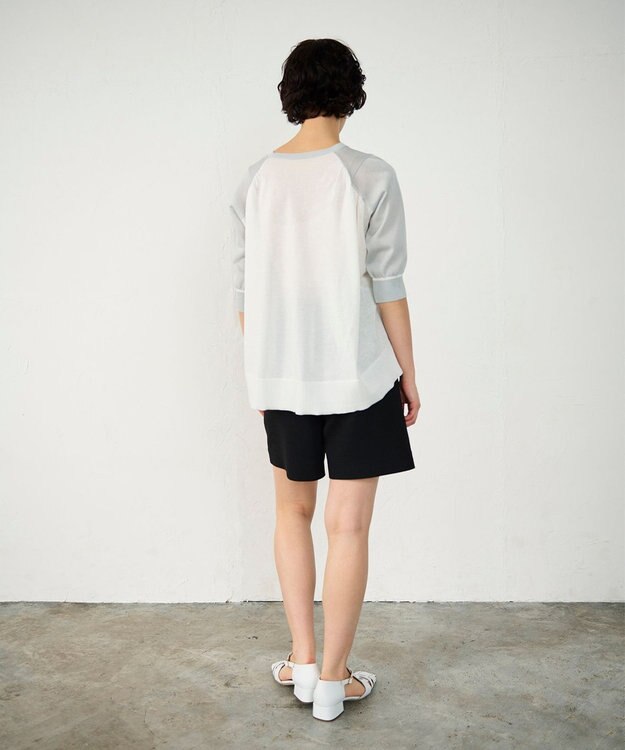 GRACE CONTINENTAL バイカラークルーニットトップ グレー