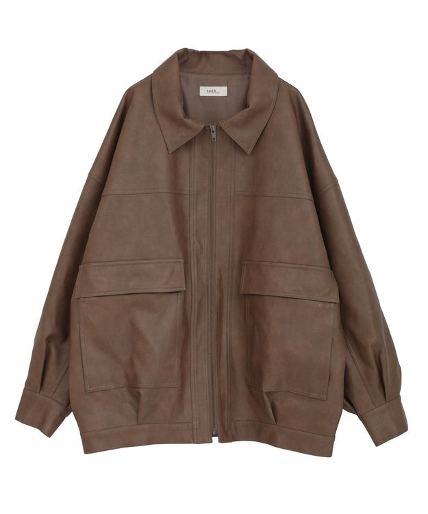 earth music&ecology フェイクレザージップジャケット Light Brown