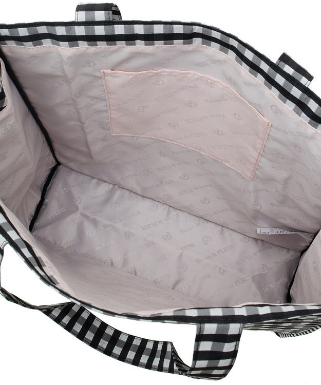 Maison de FLEUR ブランドロゴ刺繍ギンガムスクエアトート Black