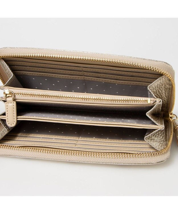 UNBILLION ペルケ perche / 牛革ドット刺繍ラウンド長財布 ゴールド