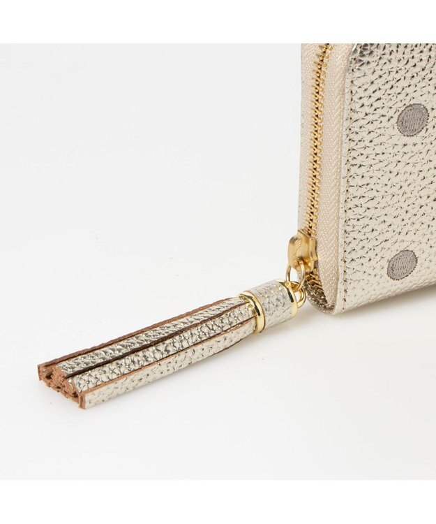 UNBILLION ペルケ perche / 牛革ドット刺繍ラウンド長財布 ゴールド