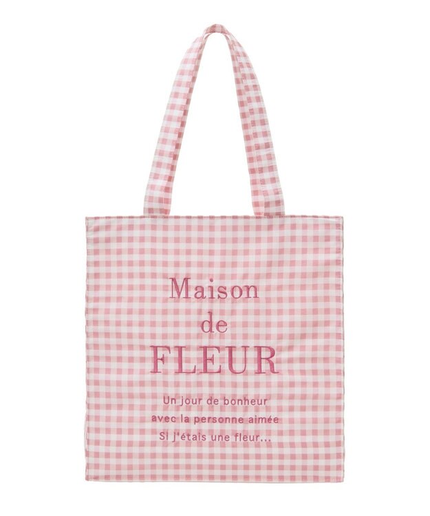 Maison de FLEUR ブランドロゴ刺繍ギンガムスクエアトート Pink