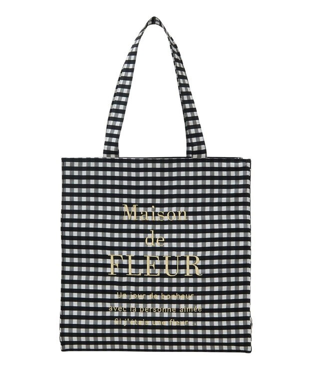 Maison de FLEUR ブランドロゴ刺繍ギンガムスクエアトート Black
