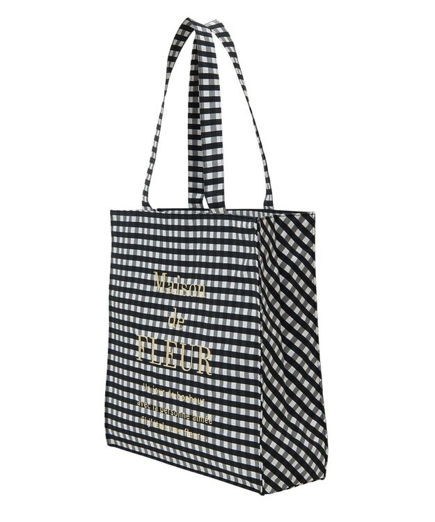 Maison de FLEUR ブランドロゴ刺繍ギンガムスクエアトート Black