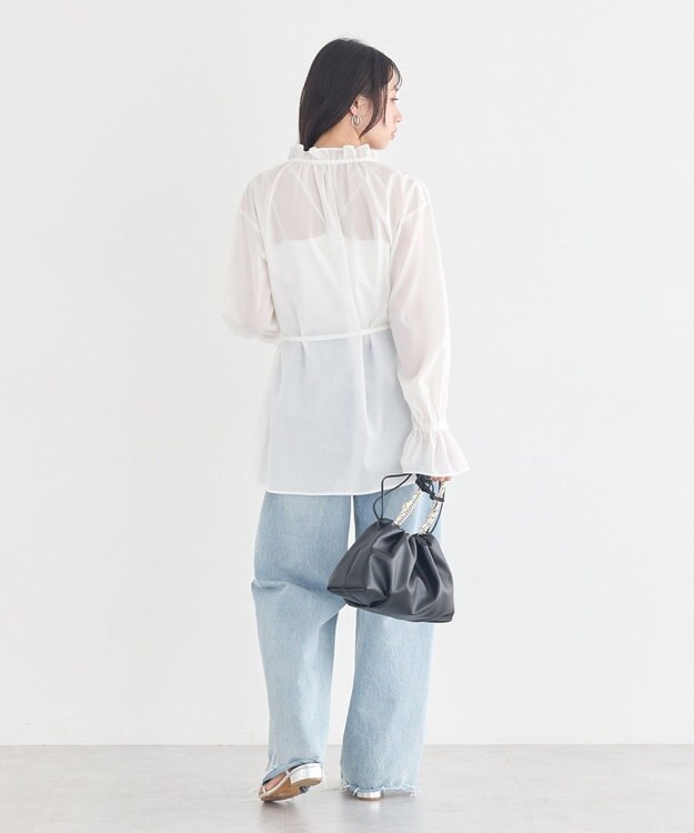 earth music&ecology 【イージーケア】TRキュプラダブルボタンフリルシャツ Off White