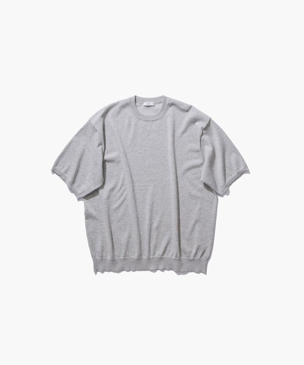 ATON COTTON WASHI KNIT | ハーフスリーブクルーネックセーター - UNISEX TOP GRAY