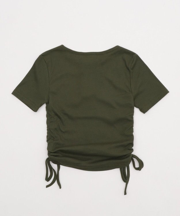 WEGO サイドギャザーヘンリーネックロゴT カーキ