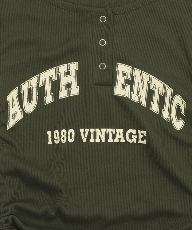 WEGO サイドギャザーヘンリーネックロゴT カーキ