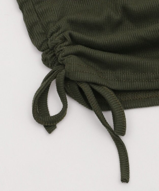 WEGO サイドギャザーヘンリーネックロゴT カーキ