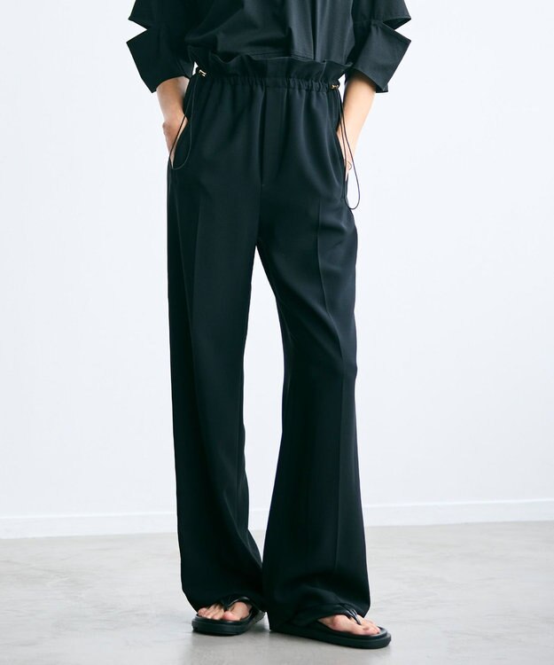 BEIGE， 【洗える・STORY 6月号掲載】RUE / ウエストゴムワイドストレートパンツ Black