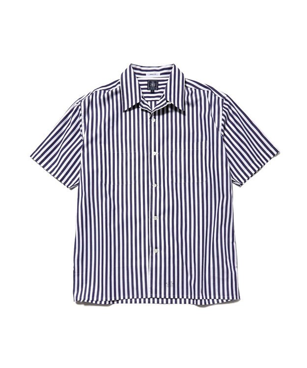 J.PRESS MEN 【J.PRESS ORIGINALS】Broad Stripe Open Half Sleeve Shirt / Baggy-Fit ネイビー系1