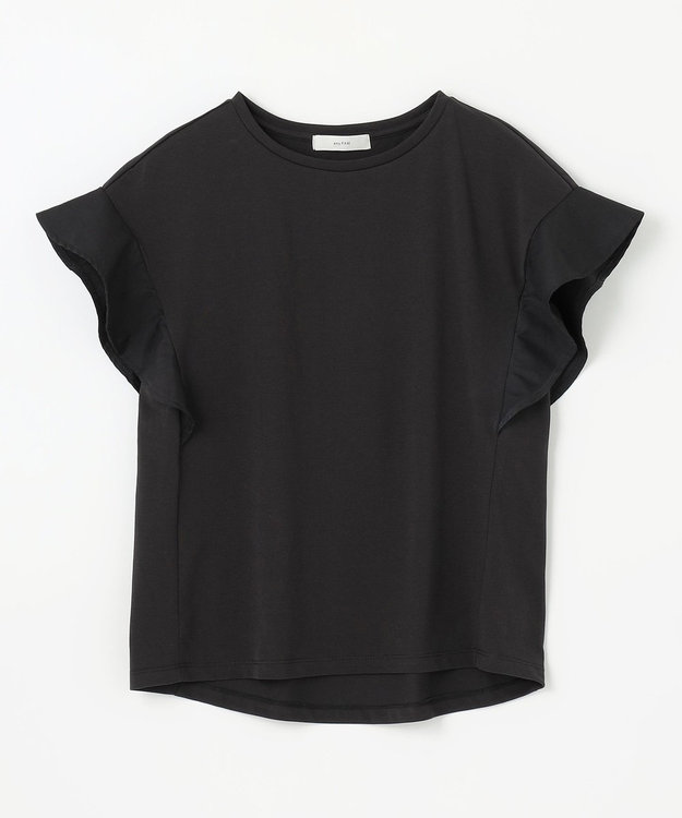 ANY 異素材コンビフリルスリーブプルオーバー ブラック