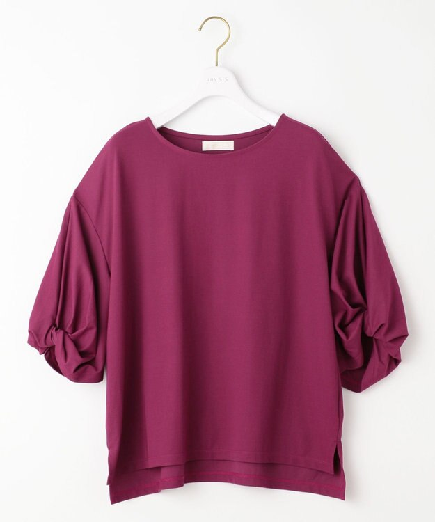 ANY SIS シルケットスムースツイストスリーブ カットソー プラム