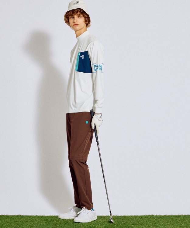 PW CIRCULUS 【吸水速乾 / UV遮蔽率99.5% UVカット / ストレッチ】【MEN】ロングスリーブ ポケットモックT ゴルフ ホワイト系