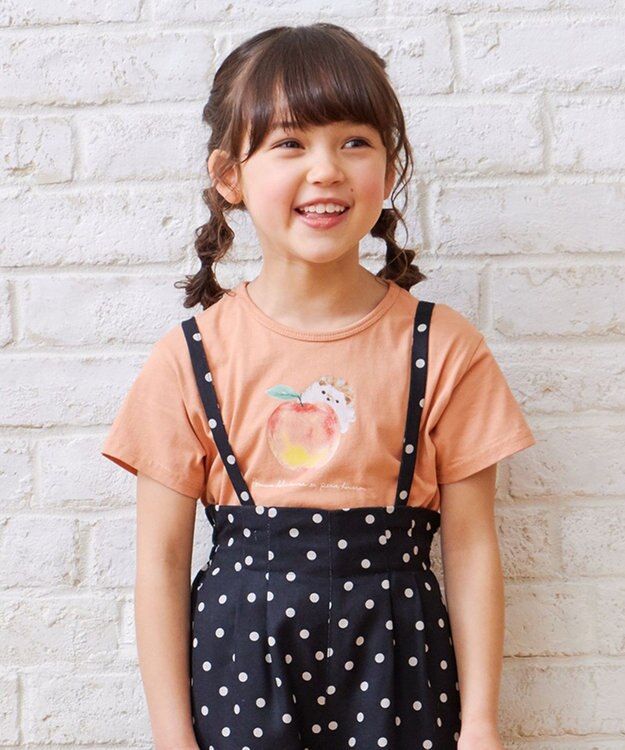 ANY KIDS 水彩風 アニマルプリント Ｔシャツ オレンジ×ハリネズミ