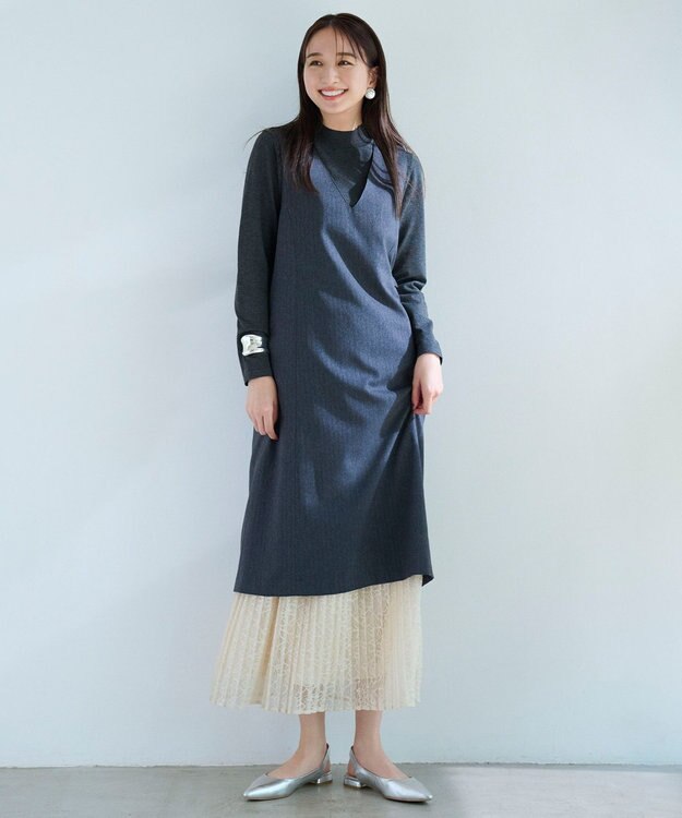 自由区 L 【セットアップ対応・ウエストゴム・洗える】ラッセルレース  スカート ベージュ系