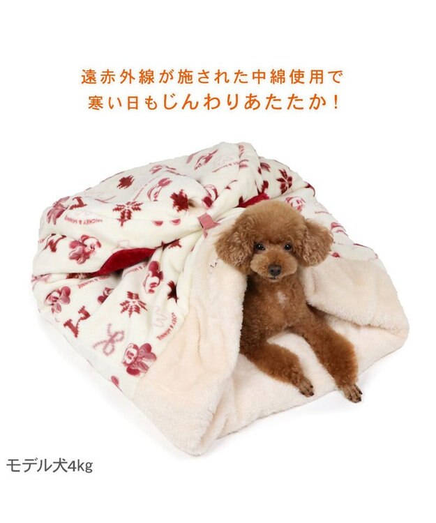 PET PARADISE ディズニー ミッキーマウス 筒型 寝袋 《ニット柄》Ｍ ホワイト×レッド