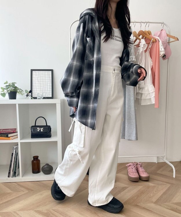 WEGO サイドリボンカーゴパンツ ホワイトアイボリー