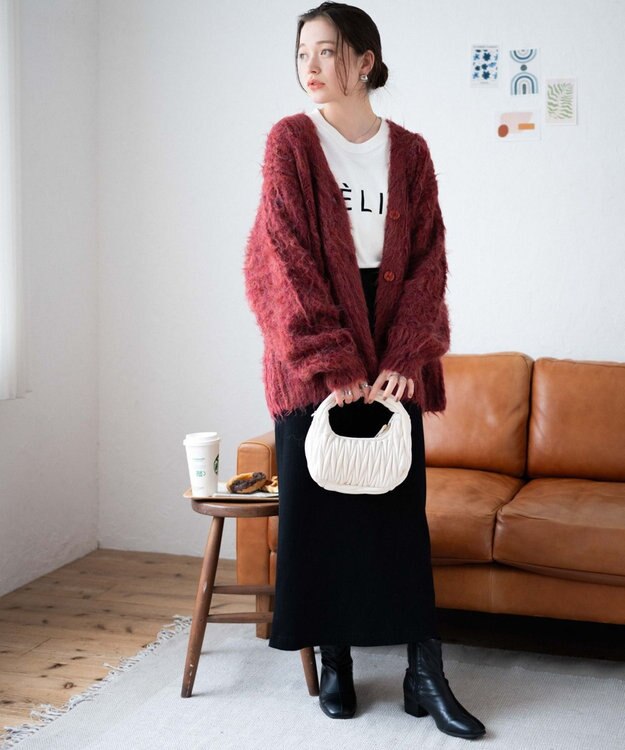 WEGO 【軽量】ブラッシュニットBIGカーディガン レッド