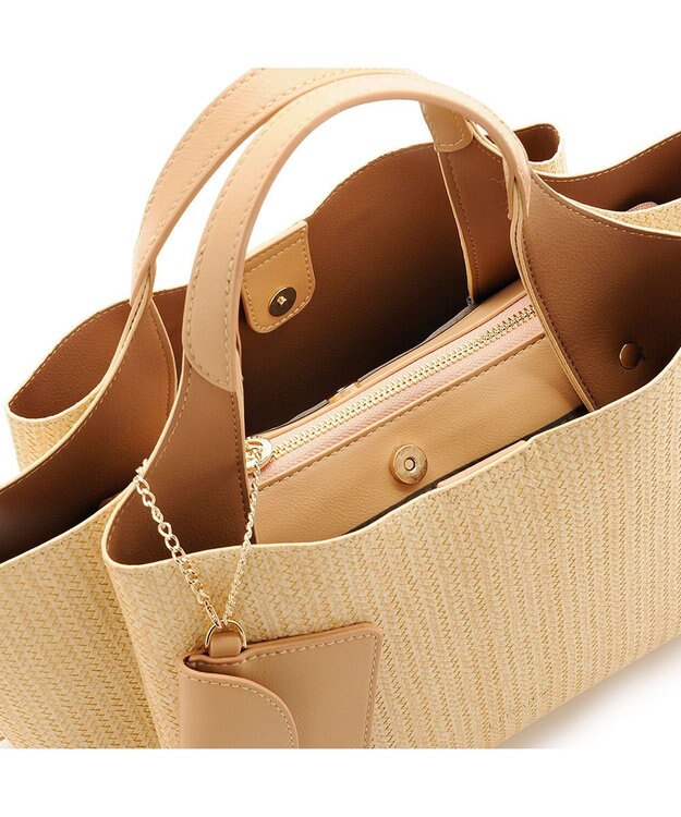 MioFIRANO ウーブンルックハンドバッグ 2WAY パスケース付き　FIRANO フィラノ BEIGE
