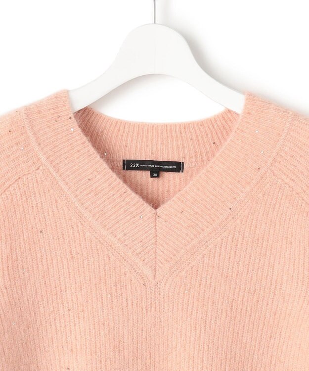 23区 モヘヤミックススパングル Vネック ニット ピンク系