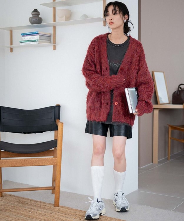 WEGO 【軽量】ブラッシュニットBIGカーディガン レッド