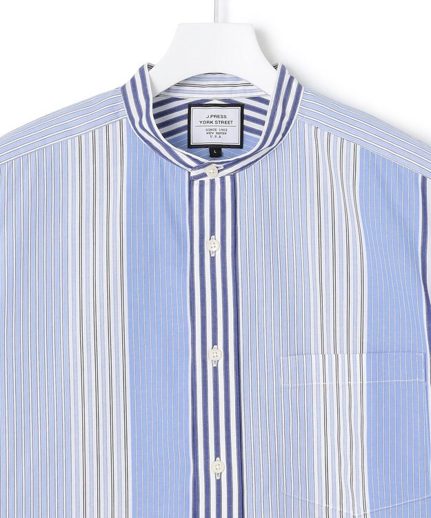 J.PRESS YORK STREET 【UNISEX】マルチストライプバンドカラー シャツ サックスブルー系7
