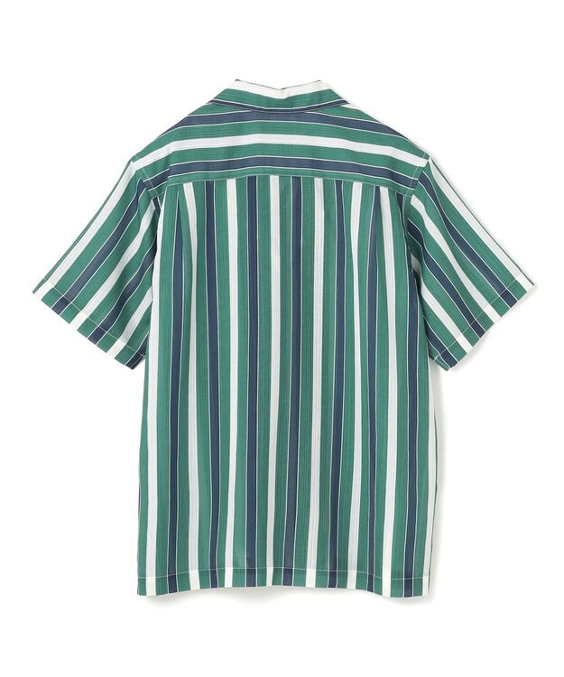 UNFILO MENS シアーメッシュプリント オープンカラーシャツ【ギフトにもおすすめ】 グリーンストライプ