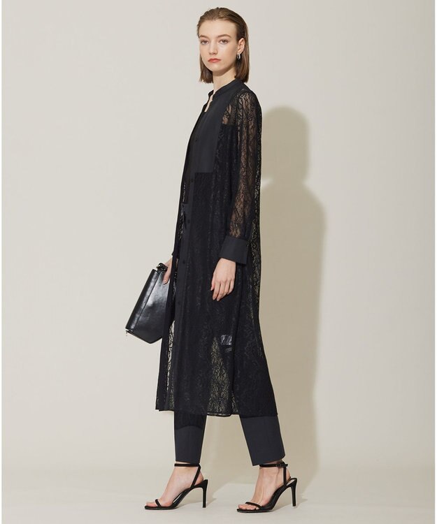 ICB 【洗える】ナイロンラッセルレース シャツワンピース ブラック系