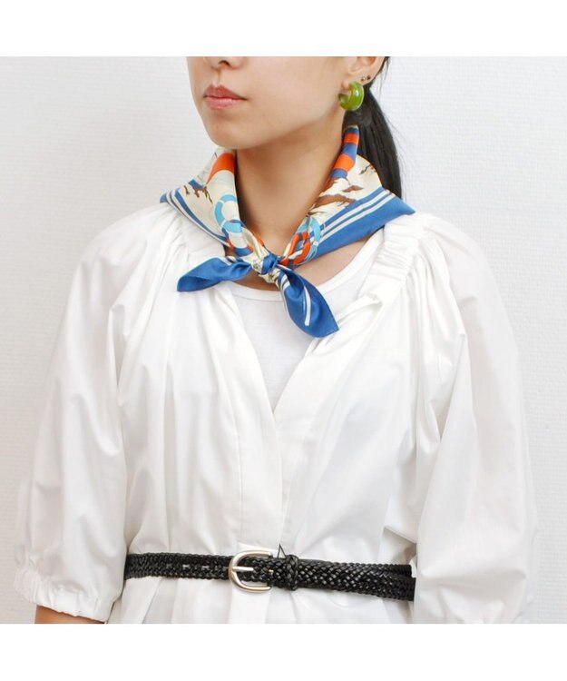 UNBILLION kakatoo ヨット柄シルクミニスカーフ ブルー