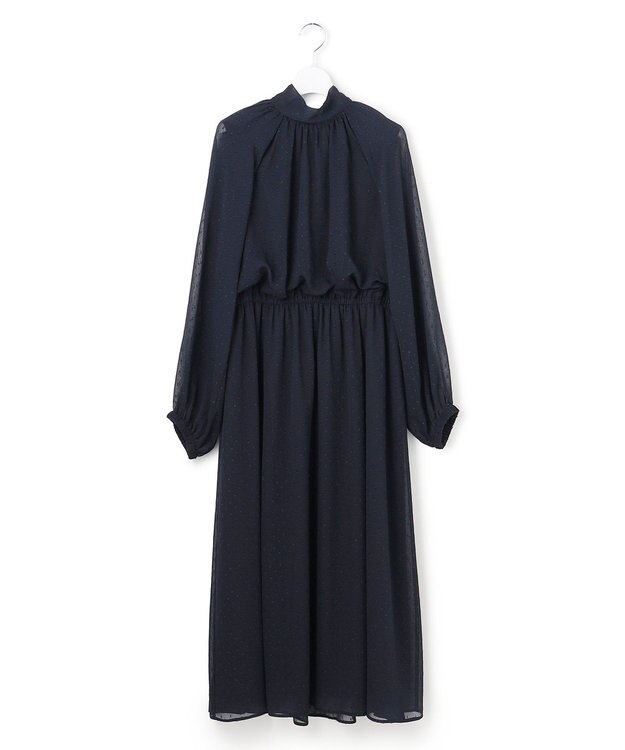 23区 【APPLAUDIR】ドットクレープシフォン ドレス ネイビー系