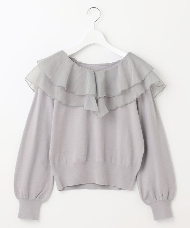 Feroux 【洗える】ラッフルコンビ ニット ライトグレー系