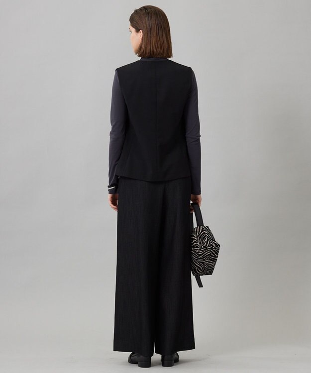 ICB L 【UVカット・洗える】ウール2WAYストレッチ Vネックベスト ブラック系